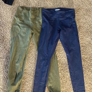 TWO PAIR LEGGINGS - BLUE ONE IS FOREVER 21 and GREEN IS OLD NAVY ACTIVE WEAR